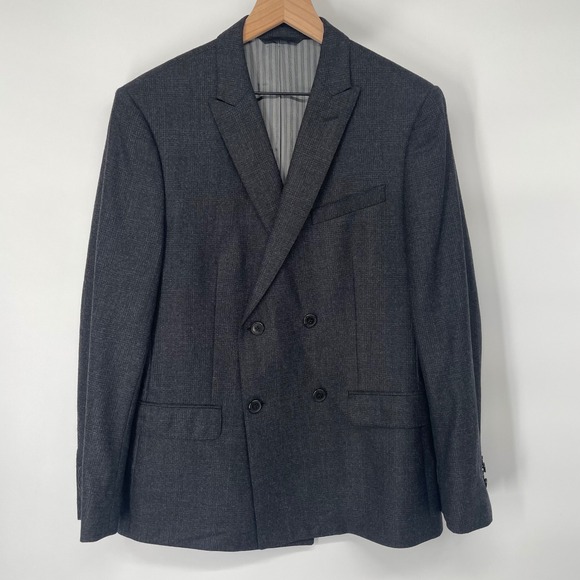 Banana Republic Other - Banana Republic Glen Plaid Men 40S Wool Super 120s Double Breasted Blazer Gray